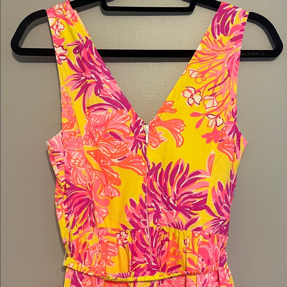 NWOT Lilly Pulitzer Bri V-Neck Cotton Midi Dress Calla Yellow Floral Coral 4 - Picture 6 of 7
